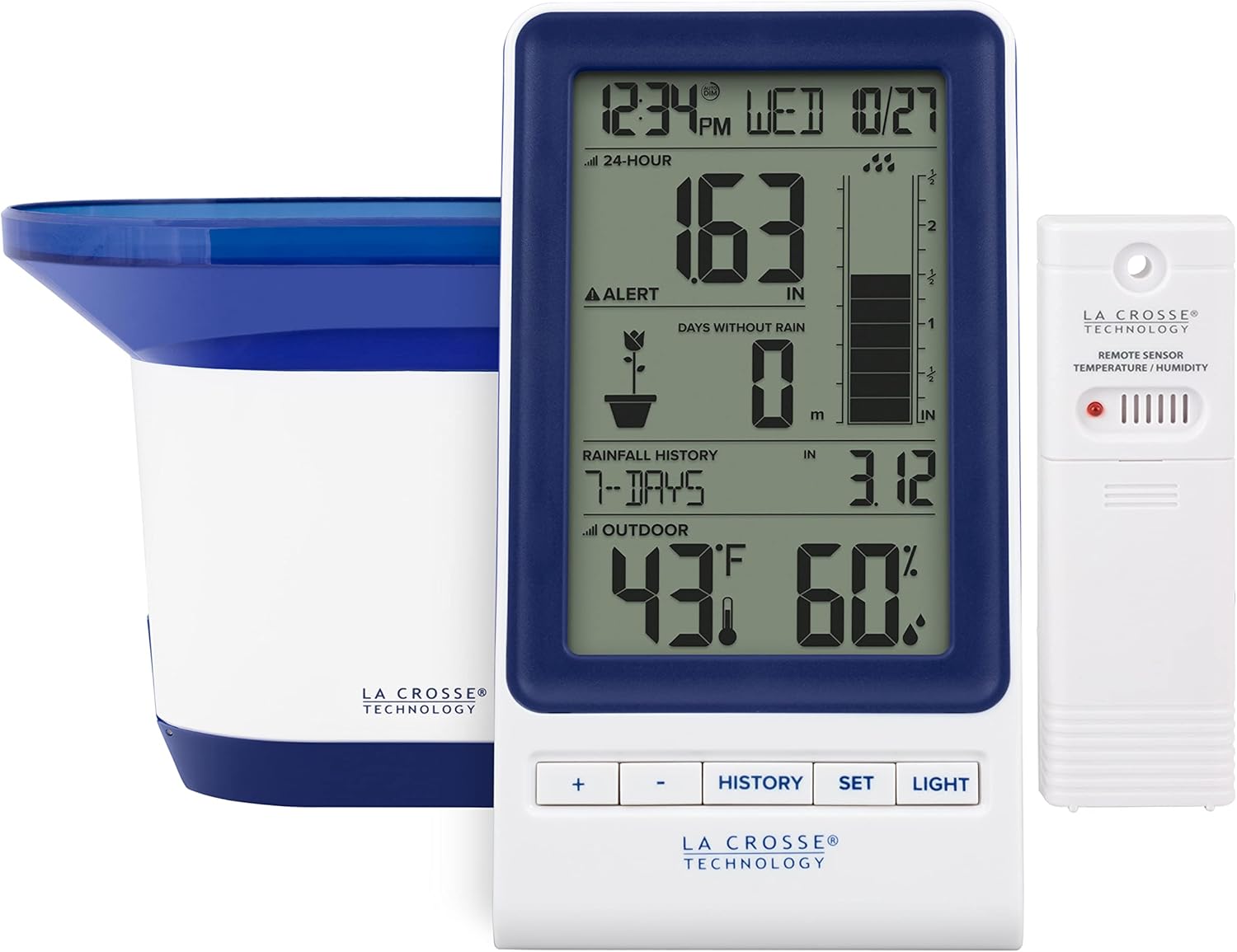 La Crosse Technology 724-1415BL Wireless Rain Station with Temperature and Humidity & 925-1418 Sensor Protection Shield with Mount