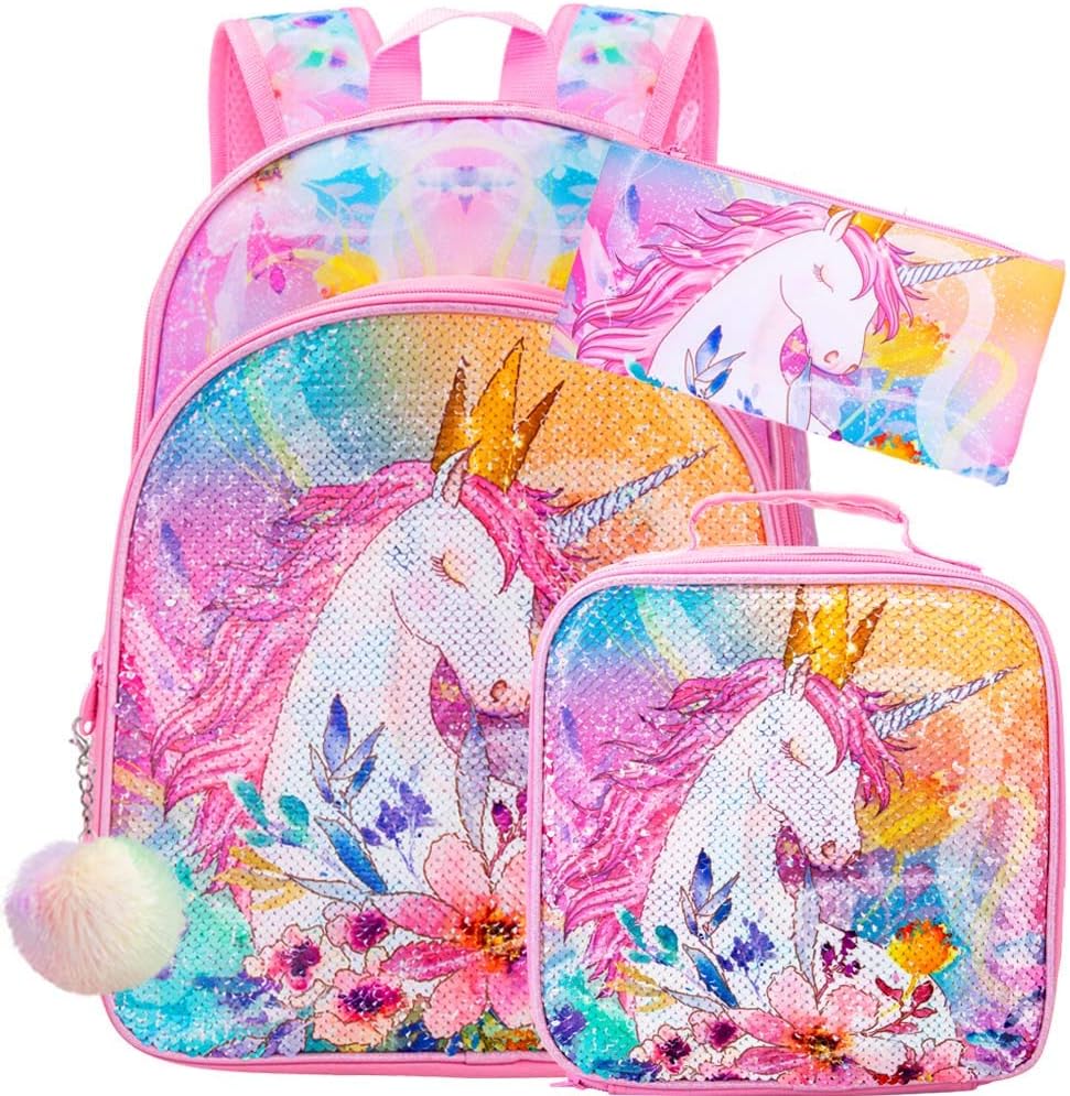 Kids Lunch Box for Girls, Unicorn Sequin Lunch Bag