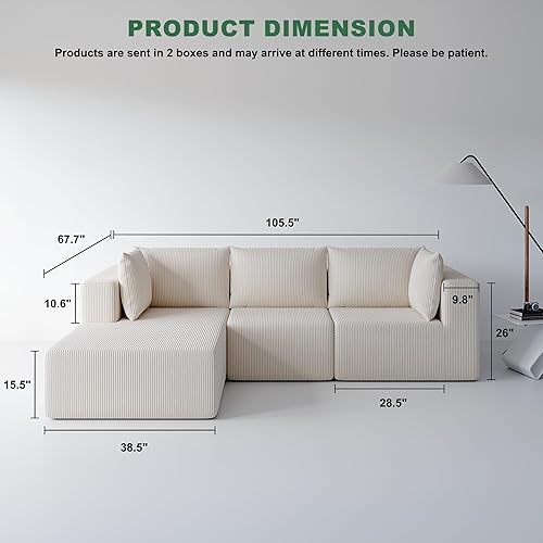 Miniatura 2 de Sofá Cloud de 105 pulgadas con diván en forma de L, juego de sofá modular con asiento profundo, sofás tapizados sin hueso para sala de estar