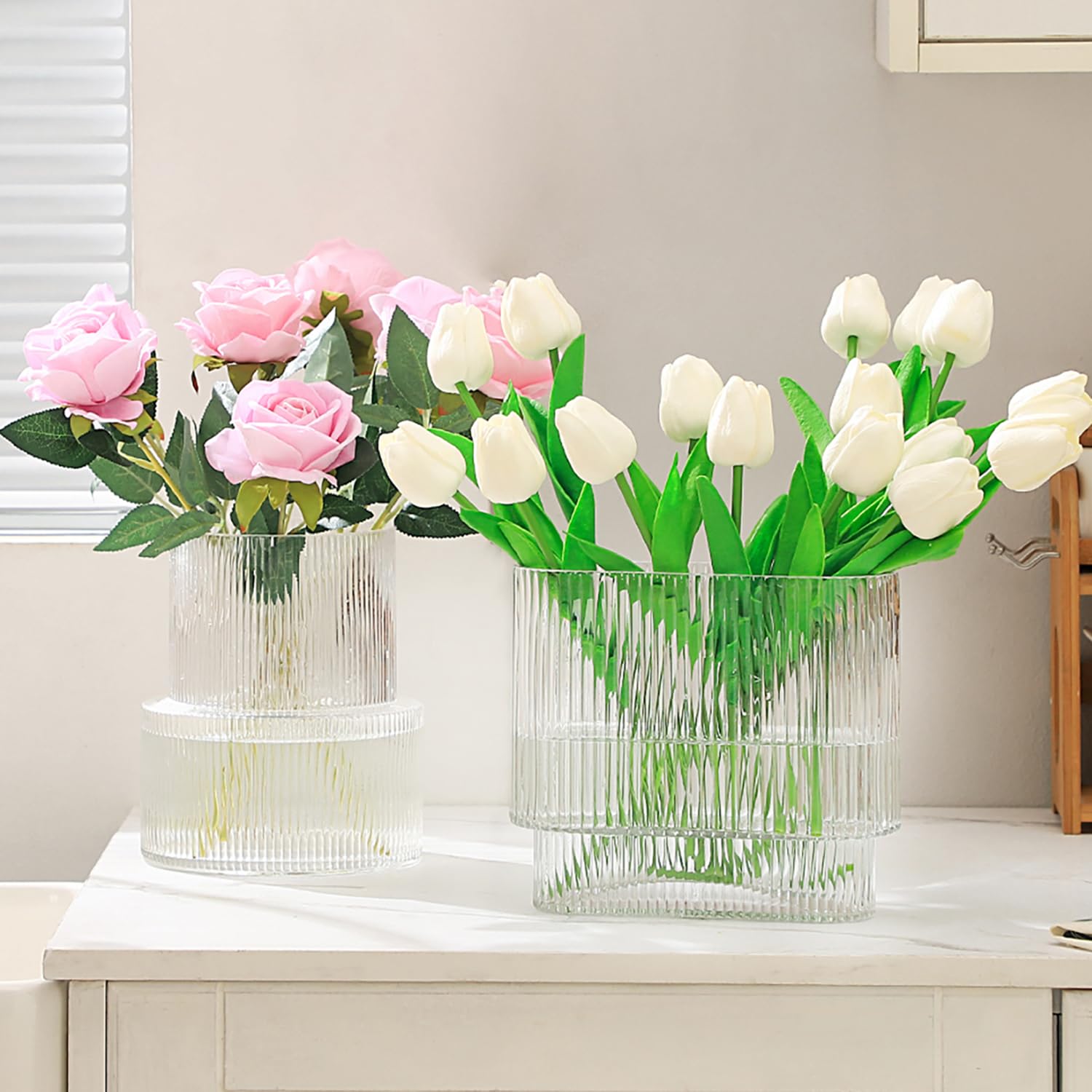 Photo 1 of YANWE1 Ribbed Glass Vase (Set of 2)