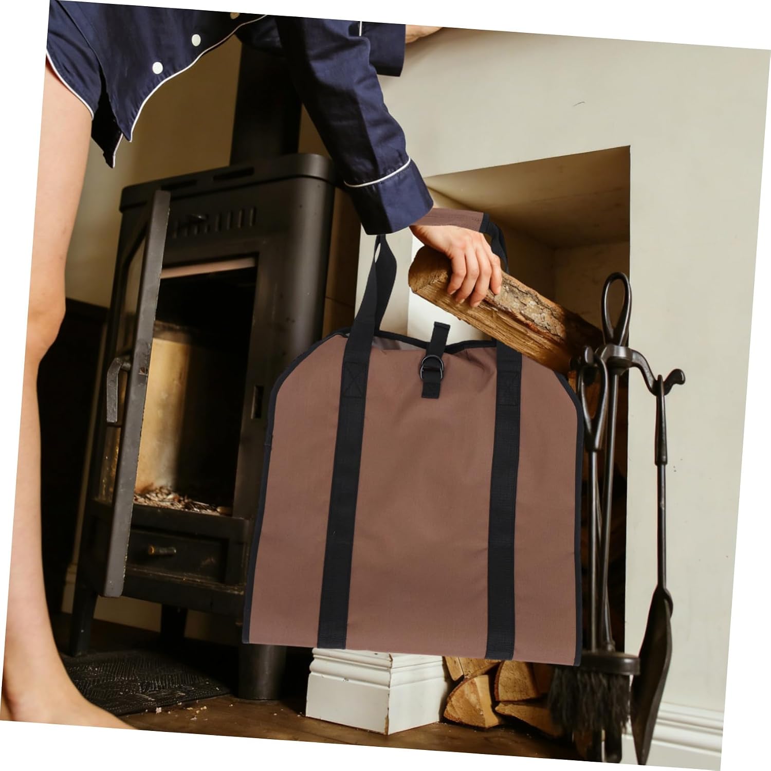 Luxshiny Firewood Carrier Tote Brown Oxford Cloth Large Capacity Xmas