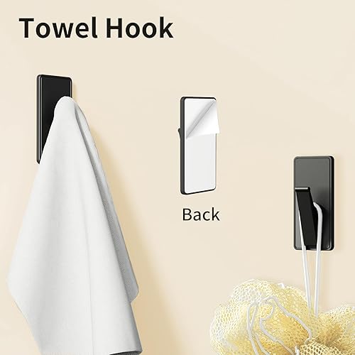 Miniatura 7 de Juego de 4 piezas de accesorios de baño, juego de barra adhesiva para toallas de baño de 16 pulgadas, soporte para papel higiénico, toalleros de