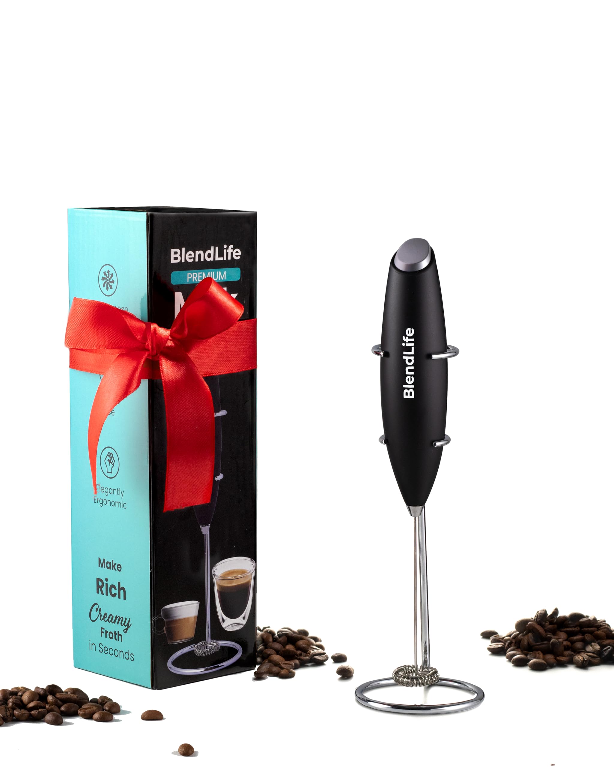 BlendLife Handheld Milk Frother & Egg Beater Whisk for Coffee Matcha Black