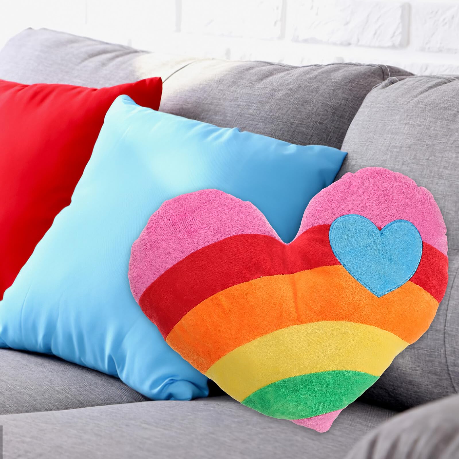 Cuscino Cuore Arcobaleno Peluche Soffice e Morbido Cuscino Forma di Cuore per Divano Auto e Casa Imbottitura in Cotone PP Regalo San e Compleanno