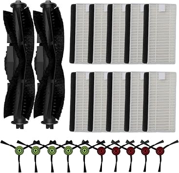 Vacuum Cleaner Replacement Parts Kit For Tikom L9000 For Lubluelu SG60 For SL60 SL60D SL61 Featuring 2 Roller Brushes 10 Filters 10 Side Brushes for Robot Vacuums with Effective Dirt Hair a