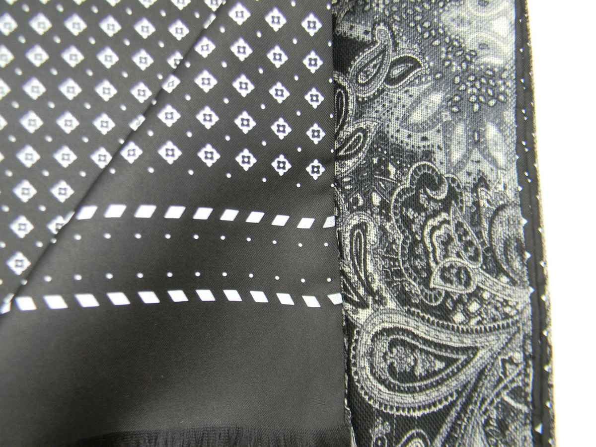 Avantgarde Sciarpa double seta lana nera uomo silk wool scarf doppia disegni bianchi grigi colore nero fantasia 2