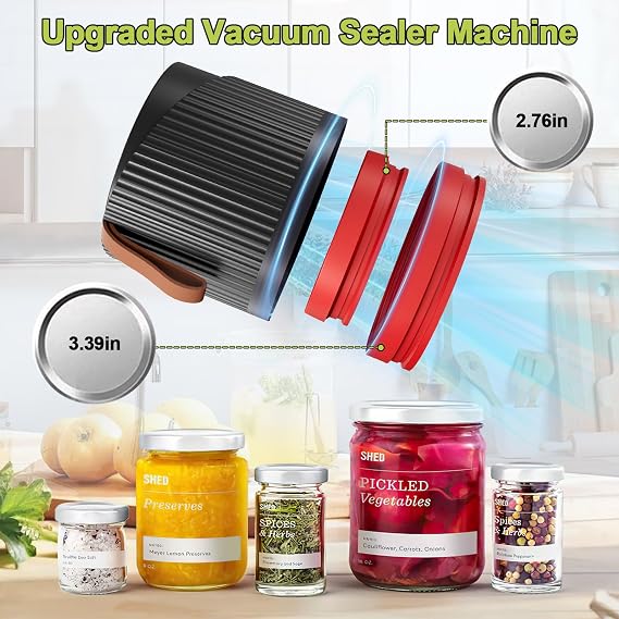 Mason Jar Vacuum Sealer Kit, Mason Jar Vacuum Sealer with Wide and Regular Mouth Canning Jar Lids, 2 in 1 Auto Stop Electric Food Saver Jar Sealer