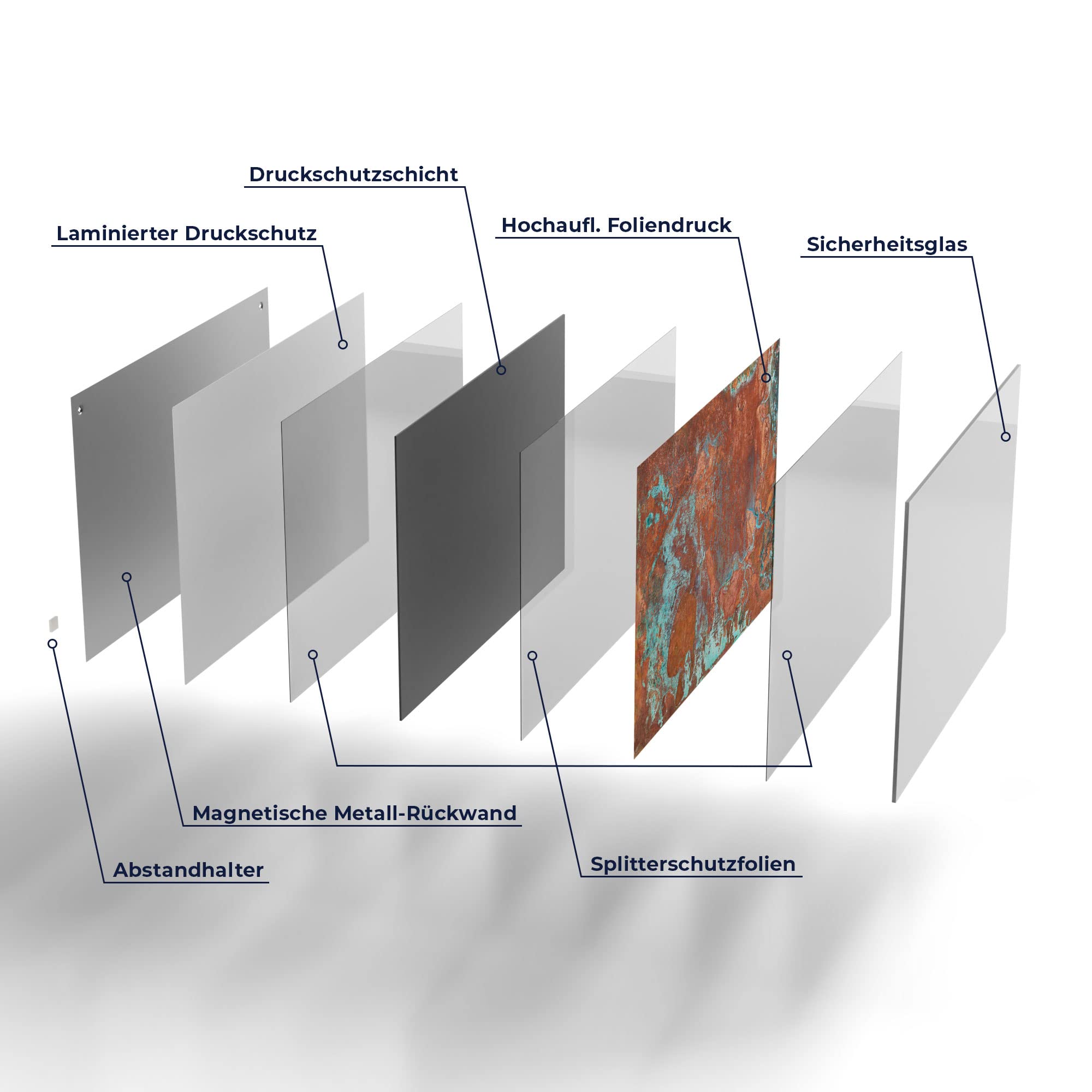 DEQORI Glas-Magnettafel | 90x60 cm groß | Motiv Rostige Kupferplatte | Memo-Board aus Glas | Magnetboard inkl. Magnete, Stift & Tuch für Küche & Büro | Tafel magnetisch & beschreibbar