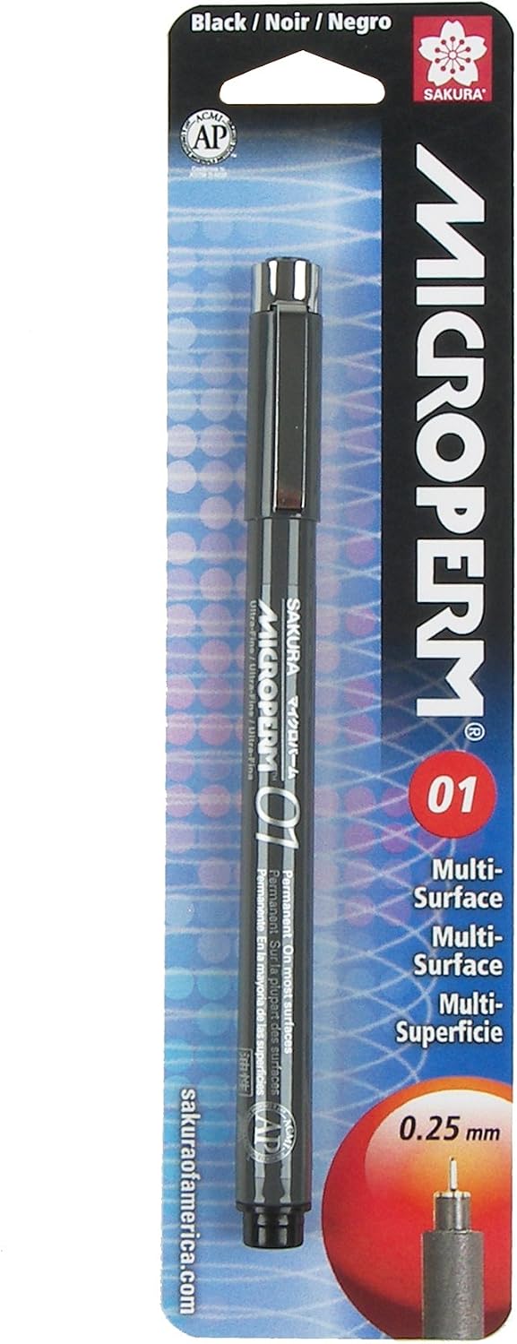 Sakura 34081 Microperm Blister Card Ultra-Fine Point 01 Pen, 0.25-mm, Black