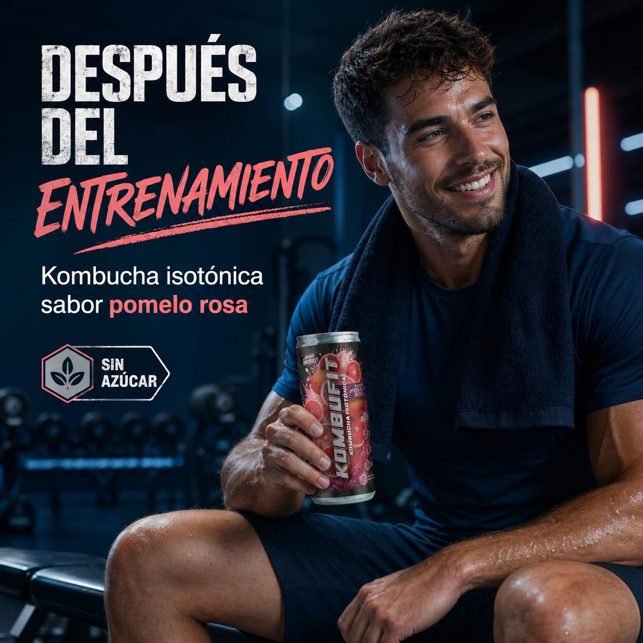 Kombucha Isótonica Natural Onflow, Té Kombucha, Sin Azúcar, Sabor Pomelo Rosa, Pack 12 Latas x 250 ML