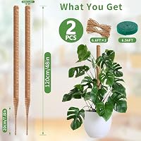 Ryhx Monstera Növénytámasz Szett - 120 cm Hajlítható Kókuszrost Karó Kúszónövényekhez, 2 db Természetes Mohaoszlop Szobanövényekhez 2