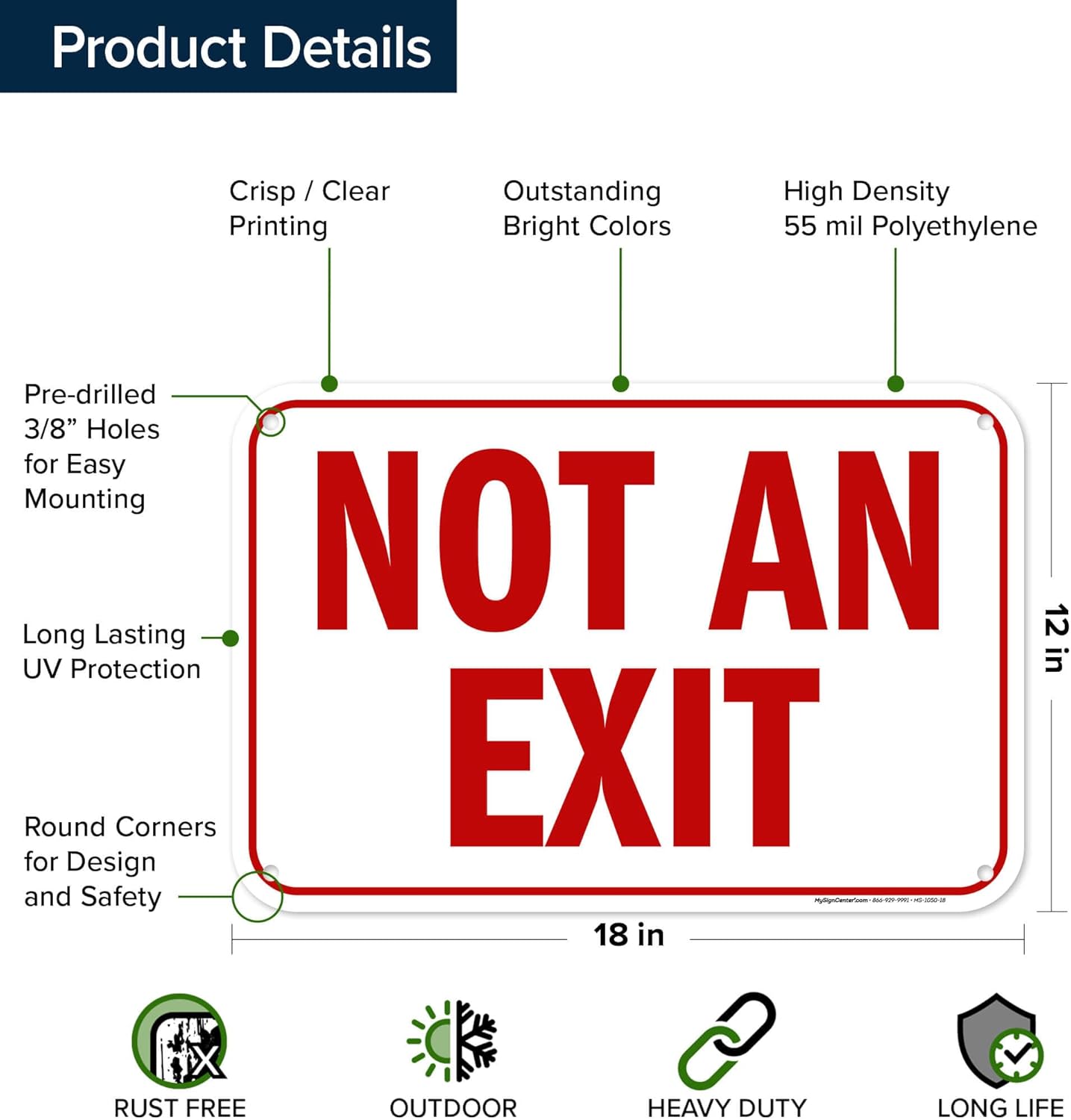 Not an Exit Sign, 12x18 Inches, 55 mil thick HDPE (high density polyethylene), Made in USA by My Sign Center