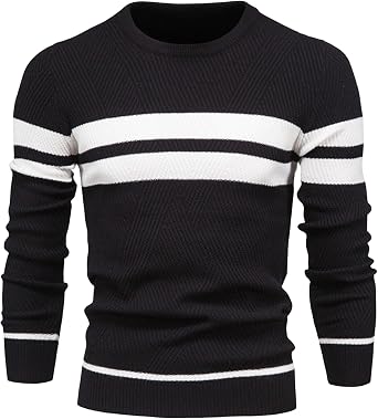 Men Classic White Striped Knitted Shirt Fashion Casual Round Collar Sweater Spring Urban Style Knit Pullover Top