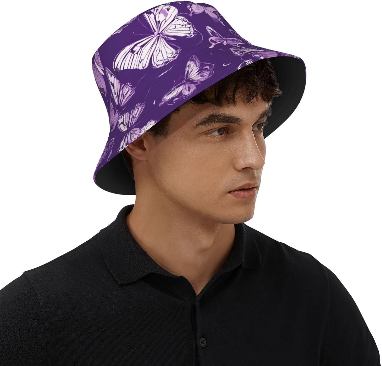 Bucket Hat Purple Butterflies Floral Print Summer Sun Hat Trendy Beach Funny Fisherman Hat for Men Women Unisex