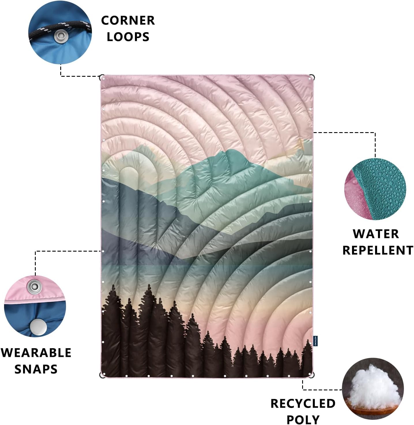Camping Blanket,Puffy Printed Camping Blanket Lightweight Packable Outdoor Blanket for Camping,Traveling, Stadium, Hiking, Picnics
