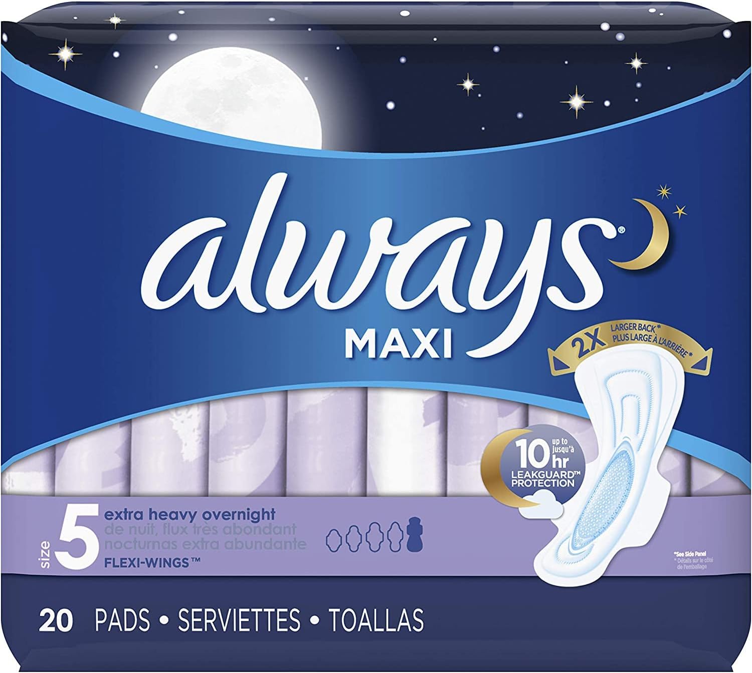 Maxi Overnight Extra Heavy Flow With Wings Unscented Pads by Always