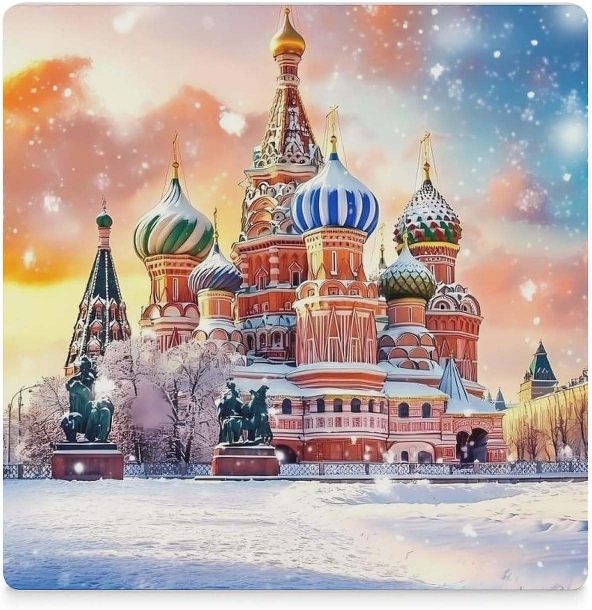 St Basils Cathedral in Moscow Russia Funny Ceramic Coasters for Drinks Absorbent Cup Holder Tabletop Protector with Cork Base