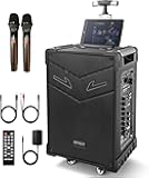 GTSK10-3 3-Way Portable Bluetooth PA Speaker System - Wireless Karaoke Loudspeaker with 10” Subwoofer, TWS/USB/SD/MP3/FM - Includes Dual Mics, Rolling Wheels - Ideal for Parties, Events, Outdoors