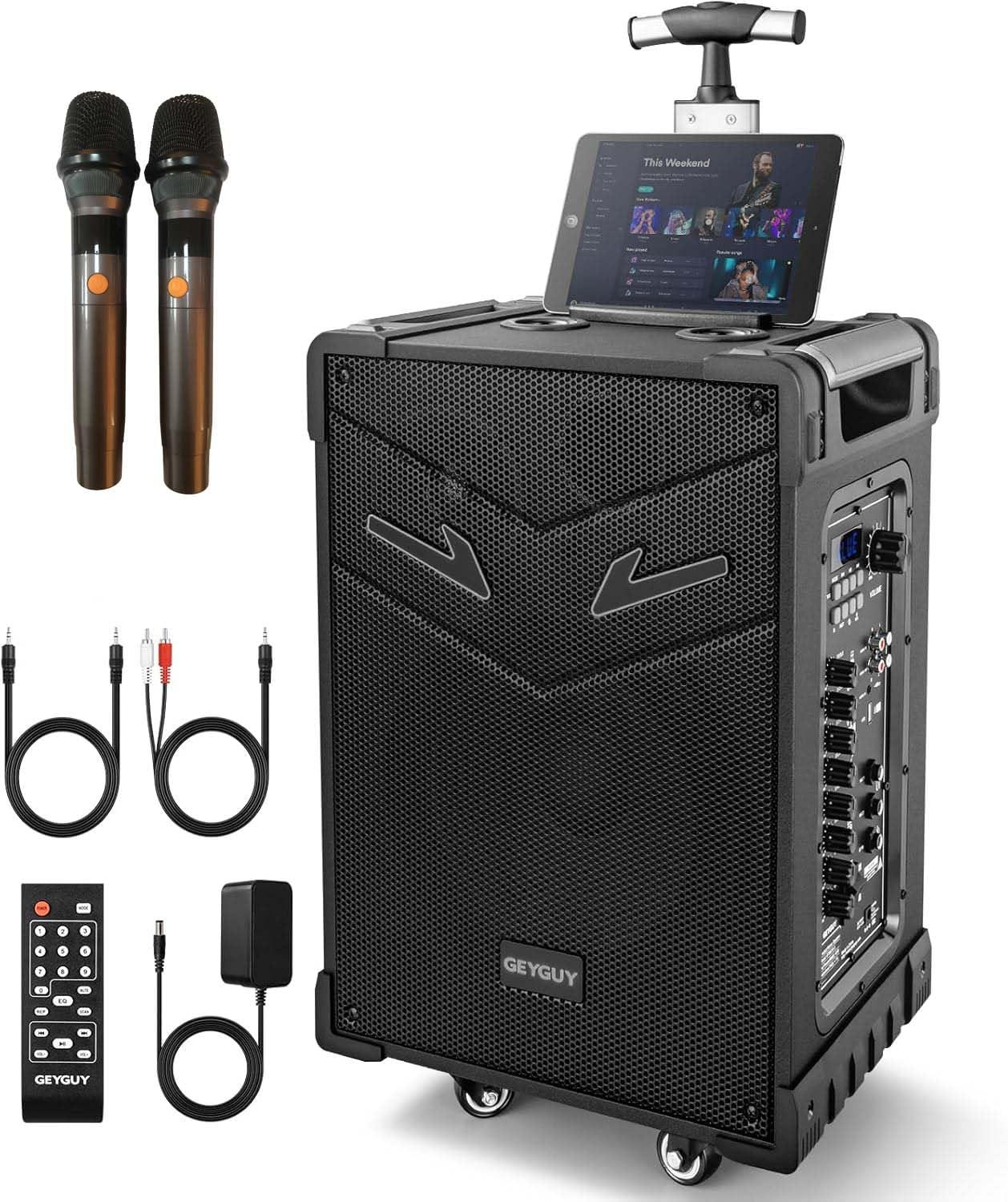 Macchina per karaoke per adulti, altoparlante Bluetooth portatile con 2 microfoni wireless, sistema PA con TWS per grandi feste e all'aperto, supporta USB/TF/REC/AUX/FM Radio
