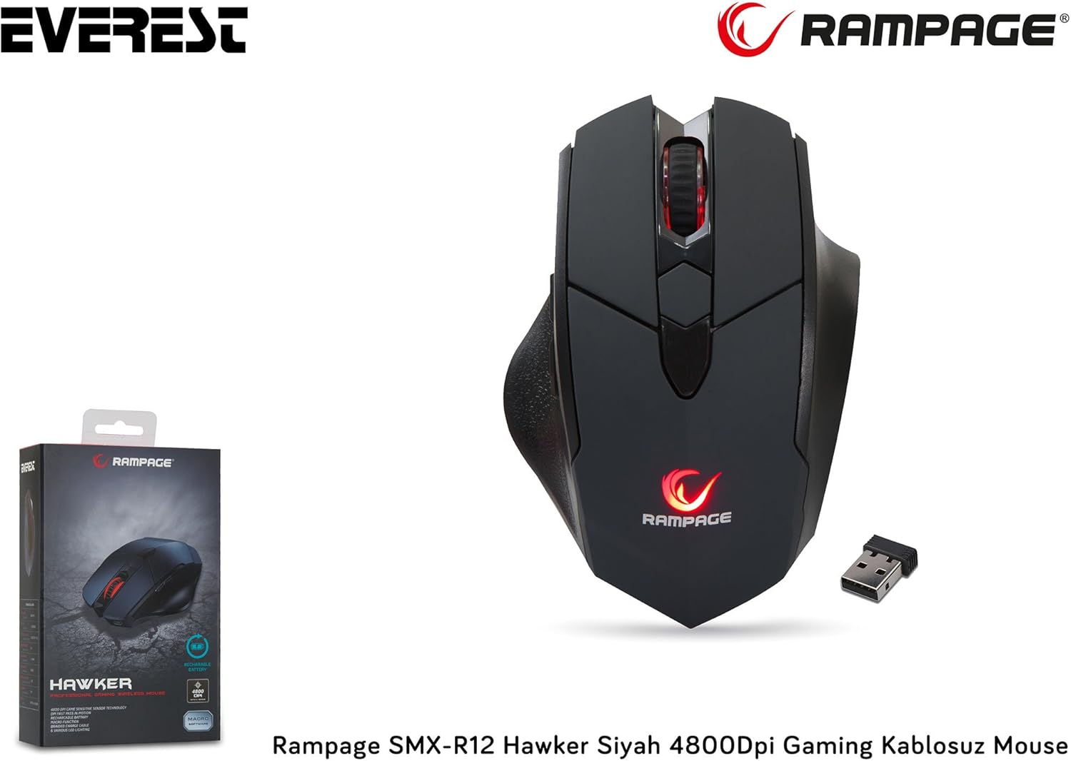 Rampage SMX-R12 Hawker Gaming Mouse - Included USB Receiver and Charging Cable