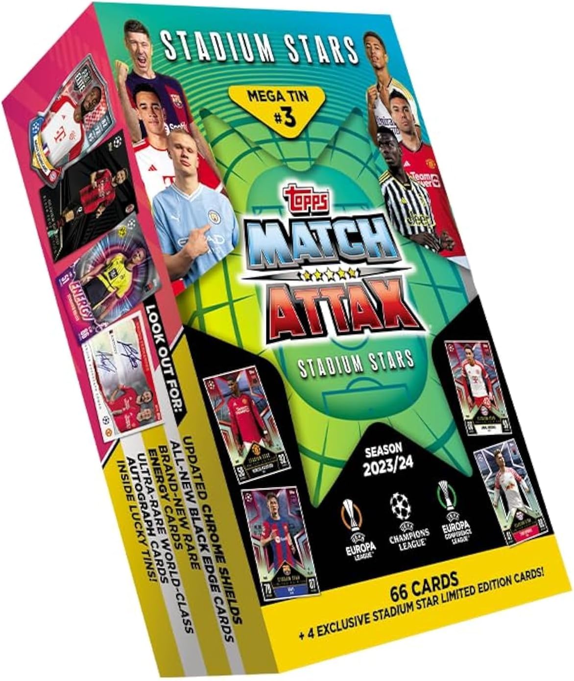 Topps Match Attax 23/24 - Mega Tin 3 - contains 66 Match Attax cards plus 4 exclusive Stadium Stars Limited Edition cards