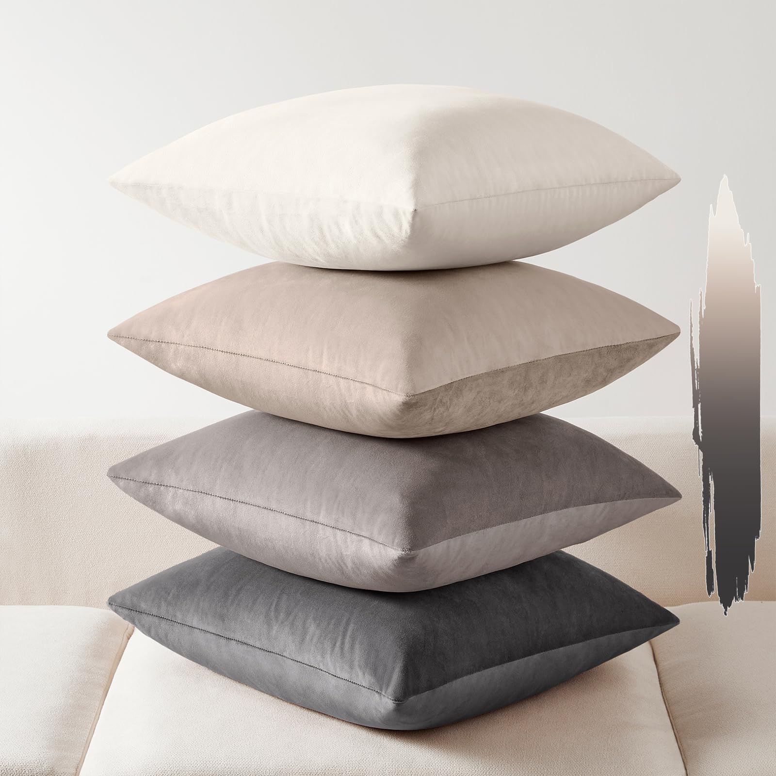 Softalker Velvet Throw Pillow Covers 16x16 Set of 4, Luxury Soft Plush Decorative Pillow Cases, Rich Texture Neutral Modern Cushion Covers for Sofa Couch Bed Home Decor Living Room - Grey Gradient