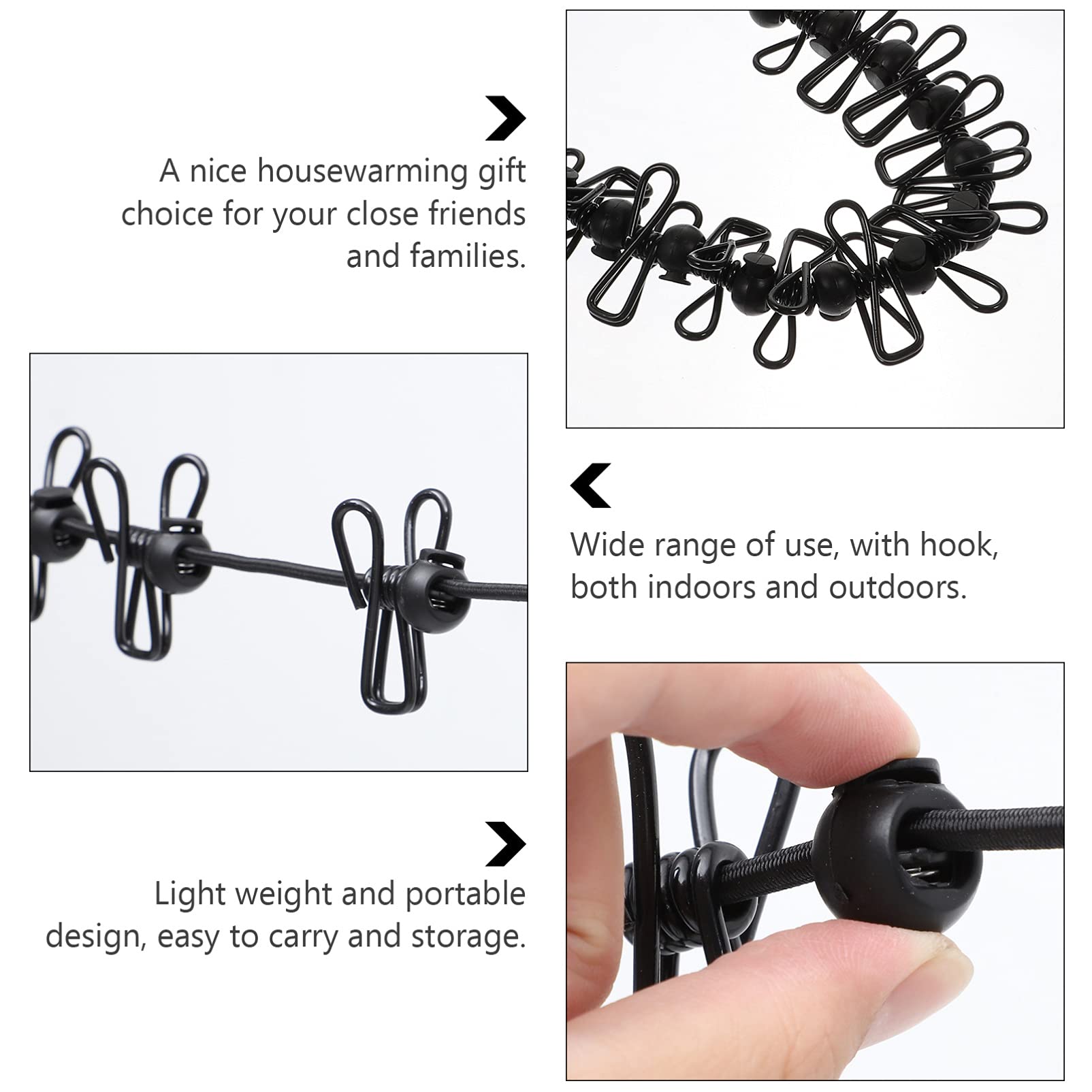 Zerodeko 4 Set Di Corde Per Asciugare I Vestiti Da Esterno Più Resistenti Con Clip Antivento Nere Per Viaggi Campeggio Casa E Giardino 2 Pezzi * 4