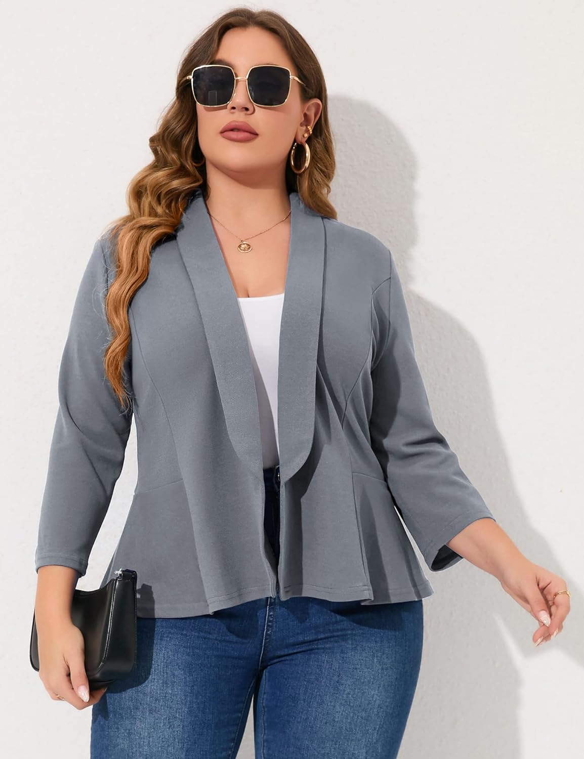 KOJOOIN Women Plus Size Casual Blazer Open Front Long Sleeve Work Office Cardigan Jackets