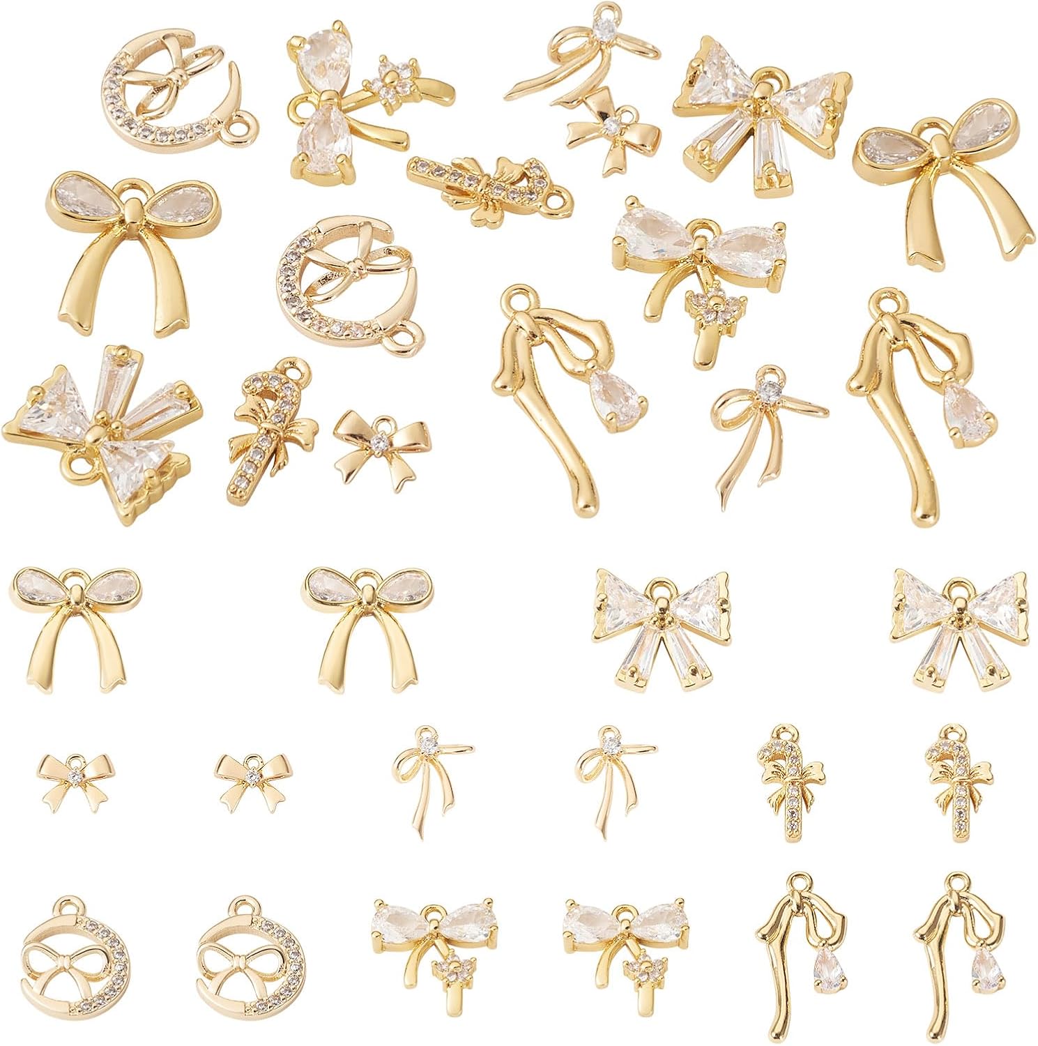 FASHEWELRY Alloy Bowknot Charms Links Golden Bow Tie Connector Charms Metal Bow Link Charms Bow Earring Connectors Christmas Jingle Bell Bow Charms for DIY Necklace Bracelet Jewelry Making