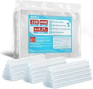 SHALL Mini Hot Glue Sticks, 0.27” Dia x 4” Long, 220-pack Clear Hot Melt Glue Gun Sticks for All-Temp Mini Glue Guns, Multipurpose for Adults DIY Art Craft Sealing Repairing Festival Decoration