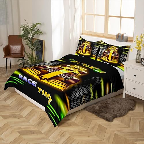 Vista 46 de Feelyou Juego de ropa de cama de coche de carreras y avión en blanco y negro – Funda de edredón y funda de edredón para niños y adolescentes