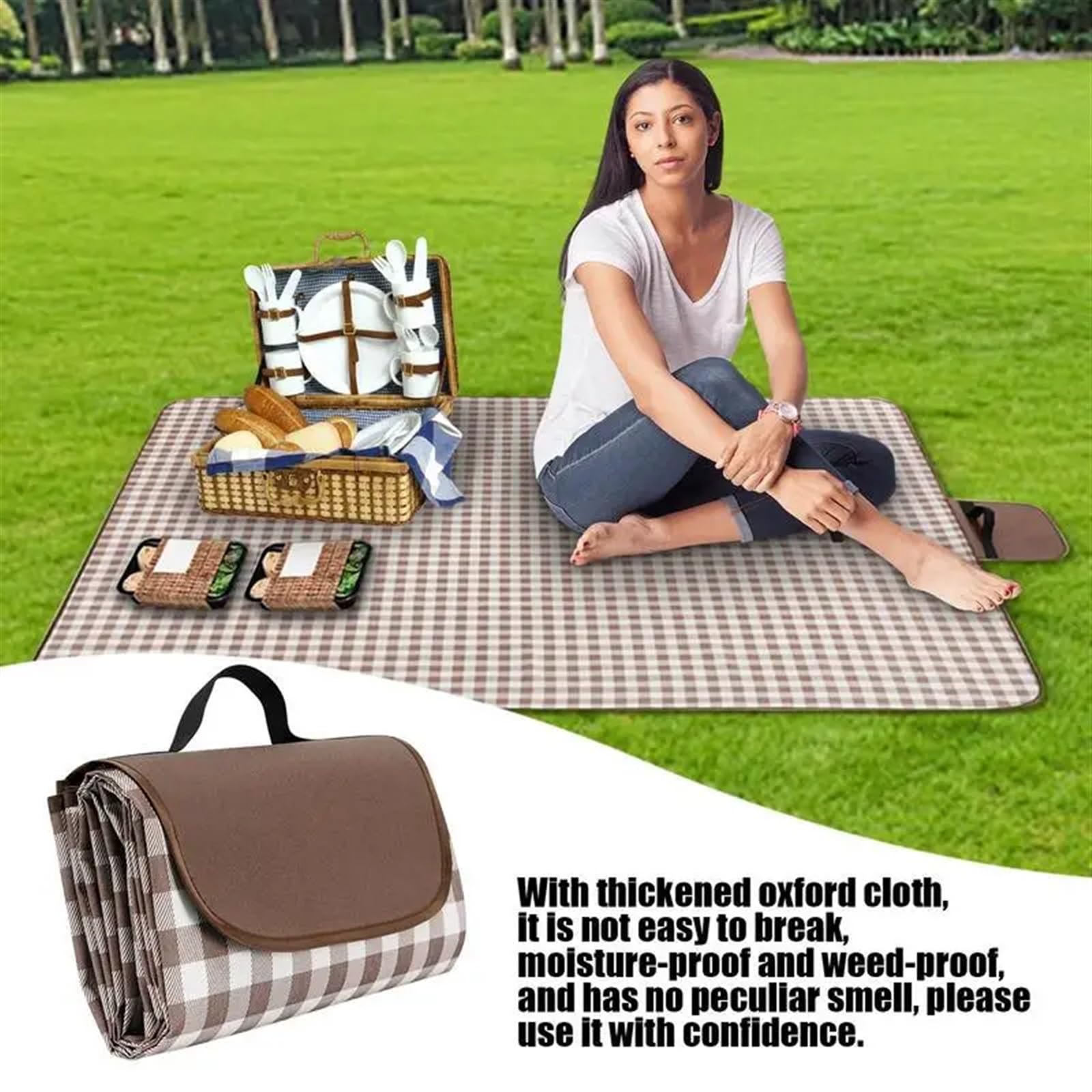Coperta da Picnic Impermeabile Tappetino da campeggio pieghevole portatile for picnic all'aperto impermeabile per picnic campeggio spiaggia esterno(1x1.5m)