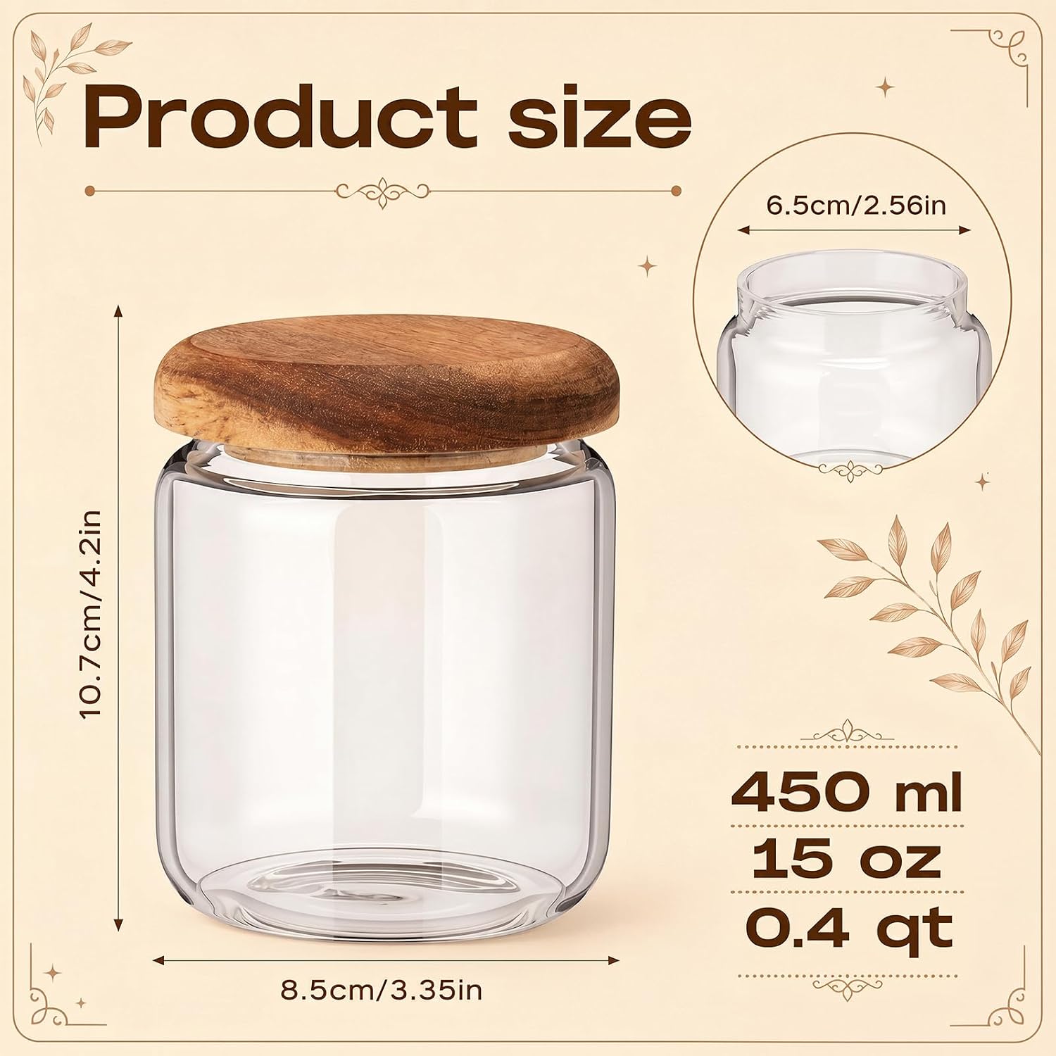 15 Floz 6 Pack Glass Storage Jars with Airtight Acacia Wood Lids