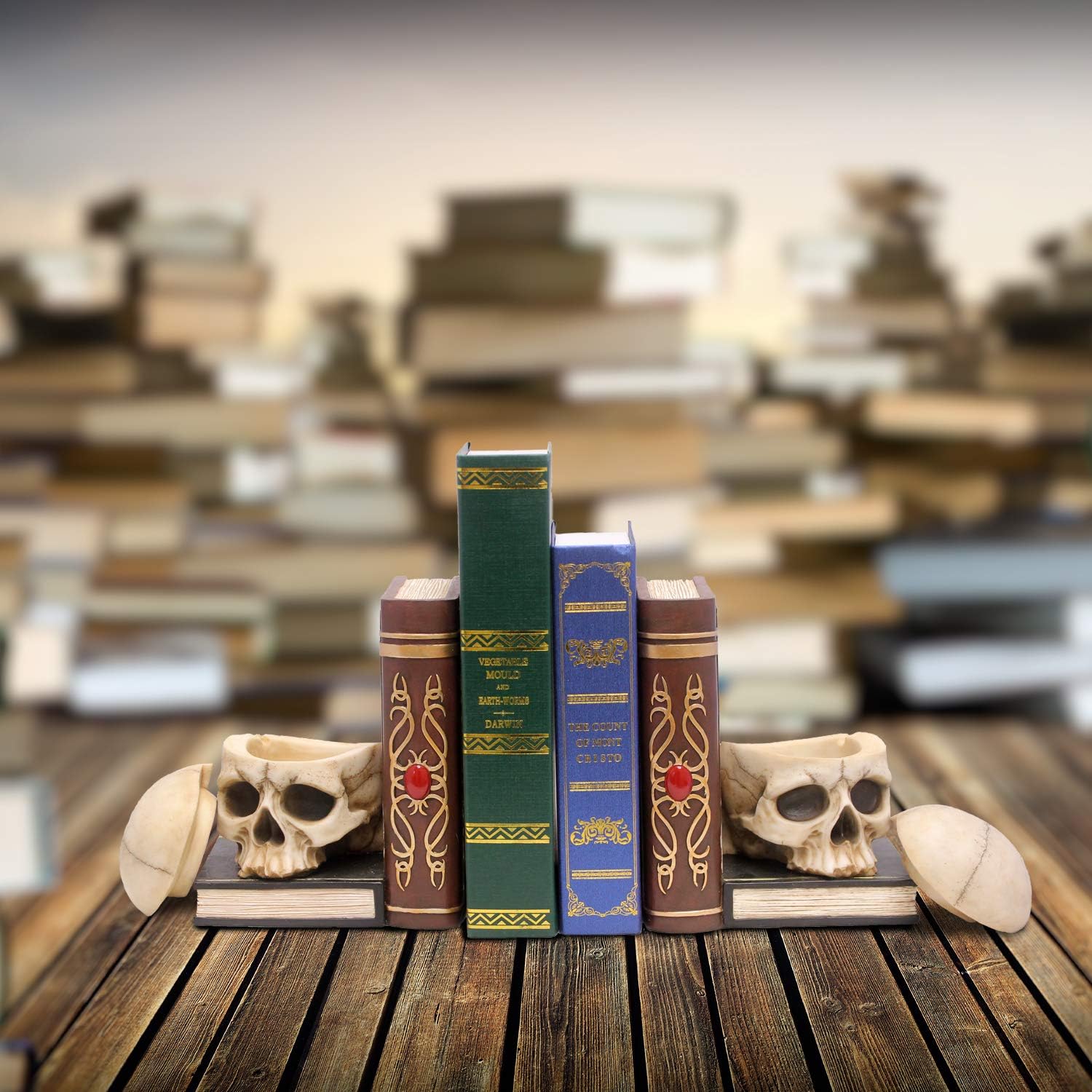 World of Wonders Skull Decorative Bookends with Small Trinket Box | Gothic Bookshelf and Items for Shelves Decor | Skulls Decor Goth Room Accessories - 12"