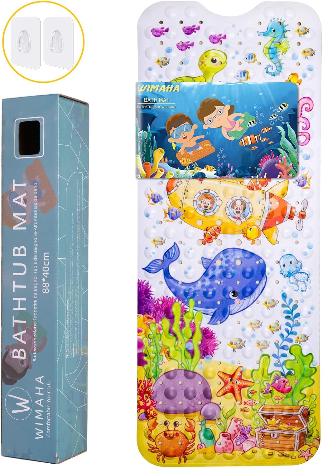 Bath Mat for Tub for Kids, Baby Bath Mat with Hooks for Hanging, XL ...