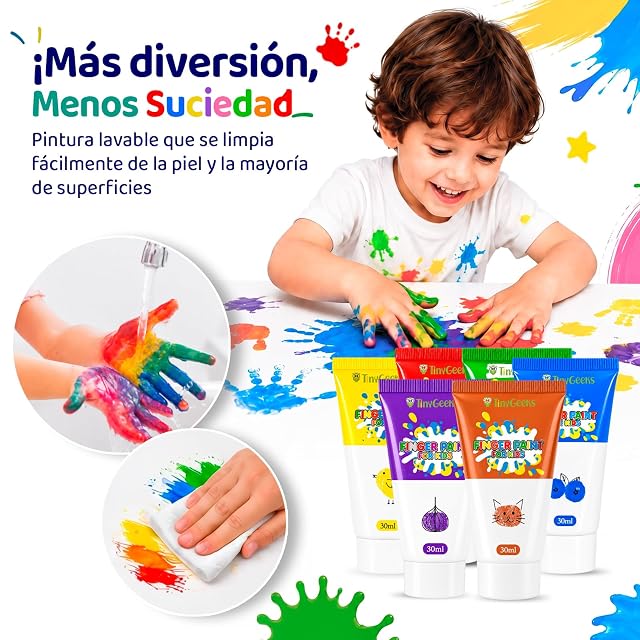 Foto 4 de 7 de Pintura de Dedos Lavable para Niños, 12 Colores, No Tóxica y Segura