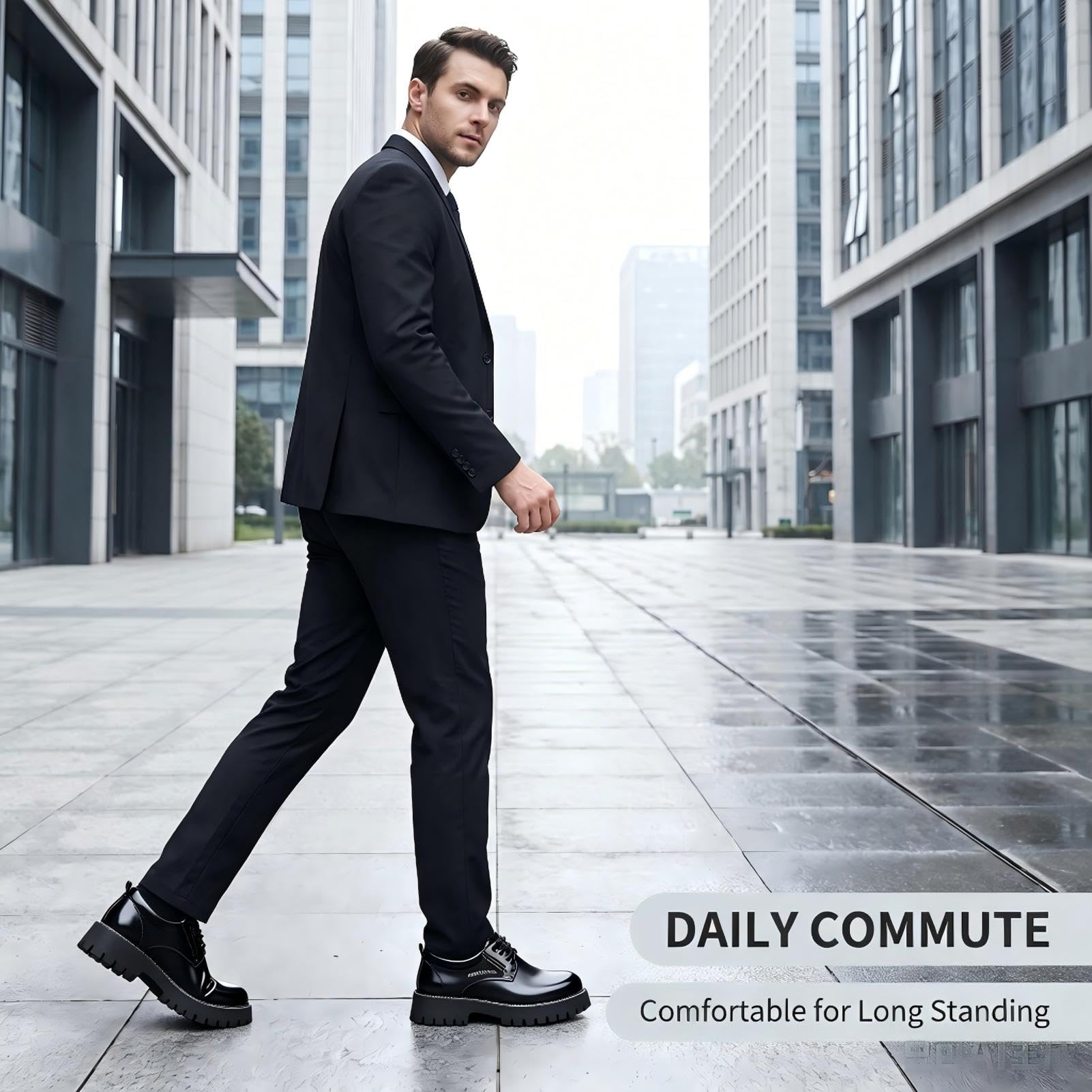 Zapatos de Vestir Hombre Suela Gruesa Plataforma Elevadora, Zapatos Derby Piel Brillante Marrón Formales Casuales con Cordones, Zapatillas Moda Streetwear para Oficina Boda Fiesta