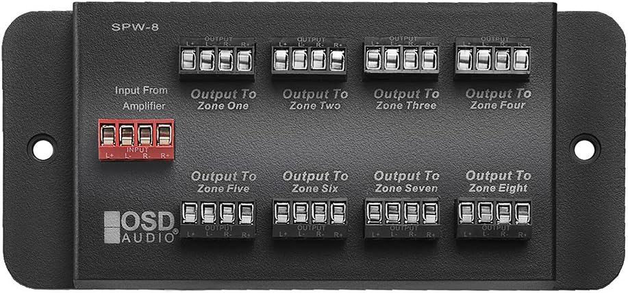 SPW8 Whole House Audio 8-Zone Speaker Distribution Panel Single Audio Input 300W Per Channel -