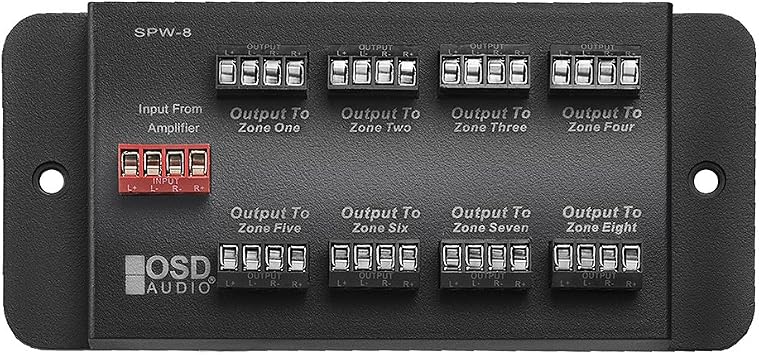OSD Audio 8-Zone Speaker Distribution Panel, Single Stereo Input to 8 Outputs, 150W RMS Per Channel, Whole House Audio Wiring Hub, 16-14 AWG Compatible SPW8