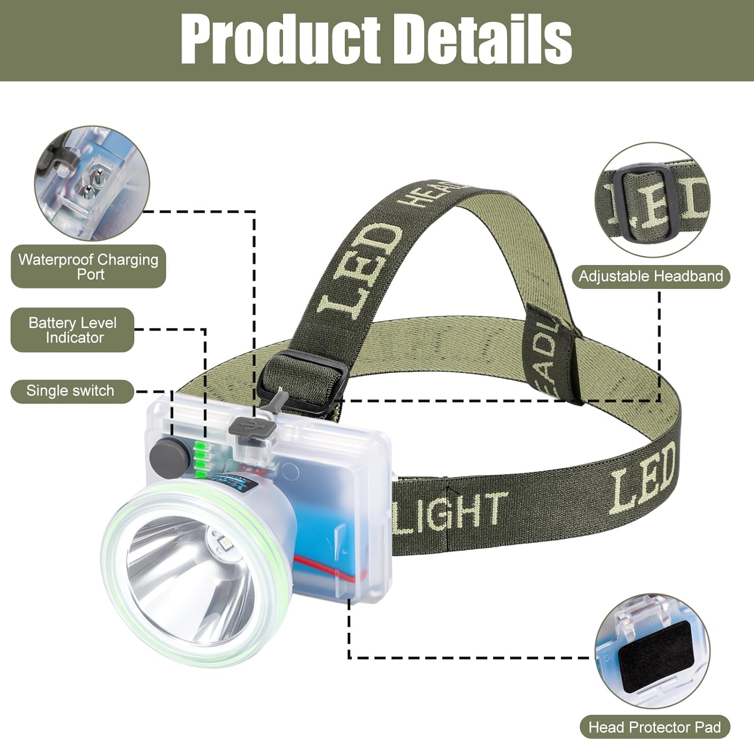 Rechargeable Diving Headlamp, 4 Modes, 20H Runtime, Lightweight Scuba Dive Light, 4000mA Battery with USB Charger Cable