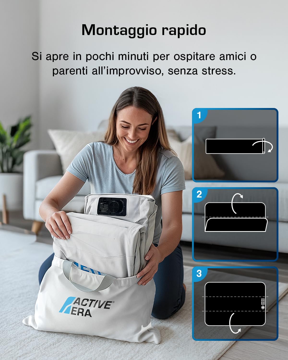 Active Era Materasso Gonfiabile Matrimoniale 152 x 203 x 56cm. Letto Gonfiabile Matrimoniale Rialzato, Pompa Elettrica Integrata, Cuscino Rialzato e Tecnologia I-Beam Strutturata, con Altezza 56cm