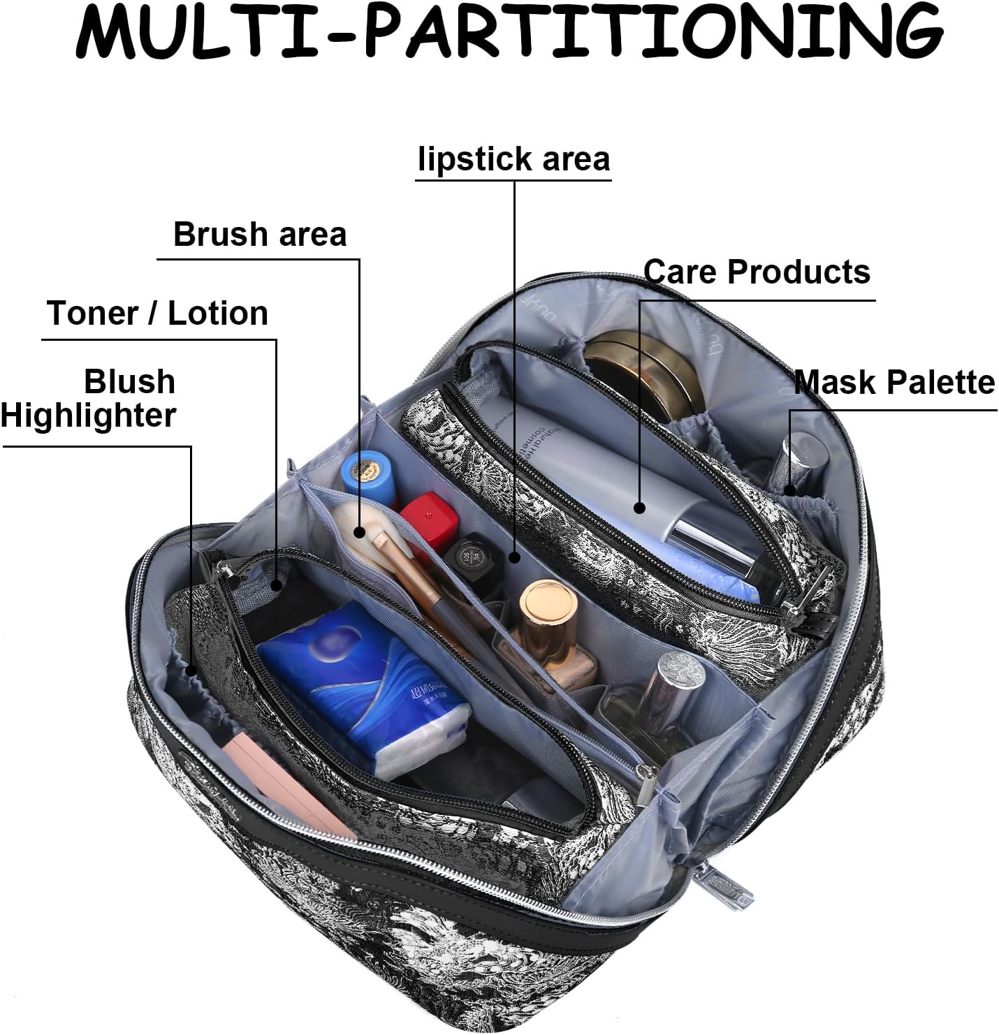 BOYATU Travel Makeup Bag for Women: Large Capacity Make up Bag with Compartments - Vegan Leather Cosmetic Bag set of 3 - Waterproof Toiletry Bag with Handle & Divider(E-2-Black) - Image 7
