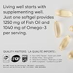 Sports Research Triple Strength Omega 3 Fish Oil - Burpless Fish Oil Supplement w/EPA & DHA Fatty Acids from Wild Alaskan Pollock - Heart, Brain & Immune Support for Men & Women - 1250 mg, 90 ct