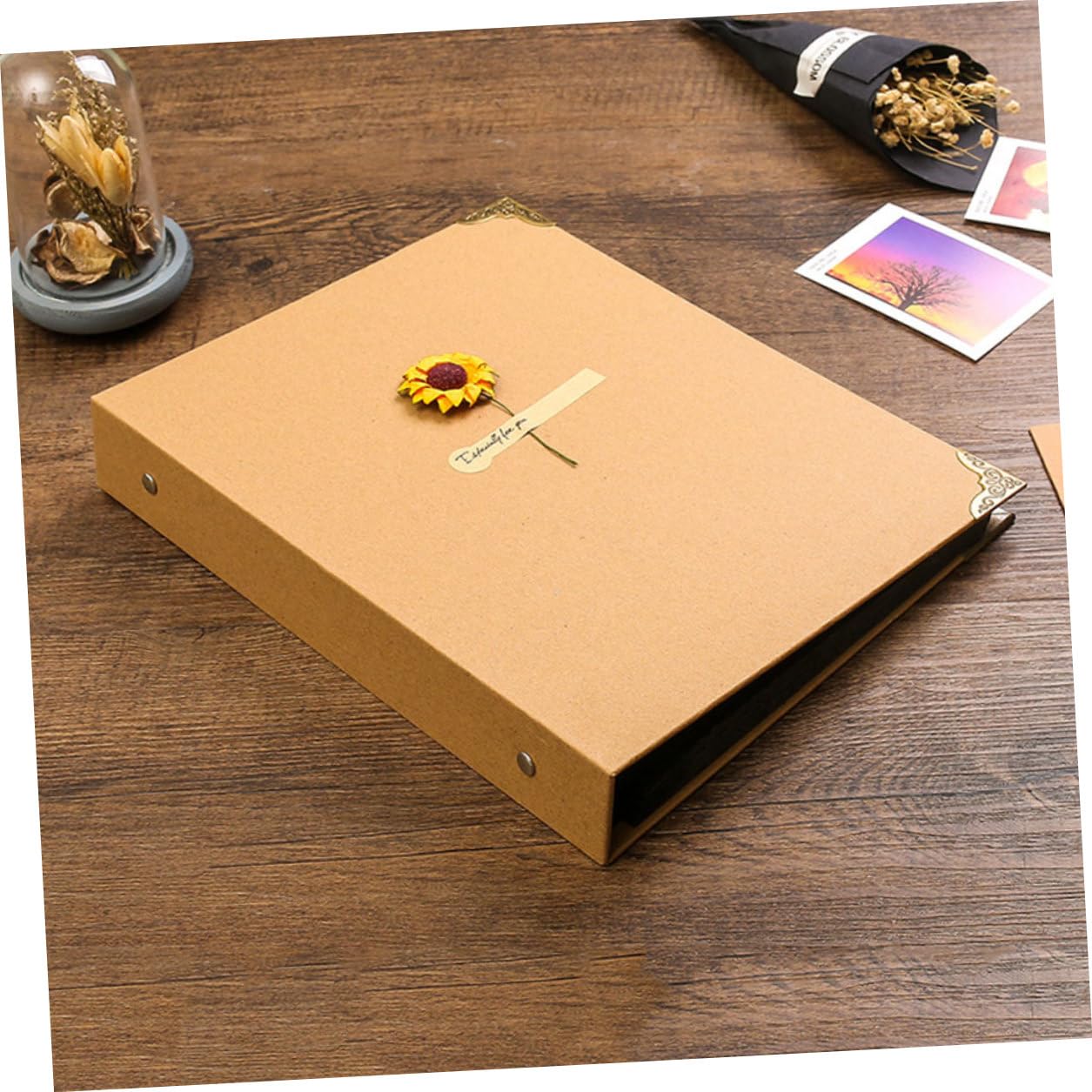 iplusmile Álbum de Fotos DIY Retro de Papel Kraft Hecho a Mano, Páginas Amarillas y Caja de Cartón, Álbum de Recortes Autoadhesivo para Recuerdos Familiares y Viajes