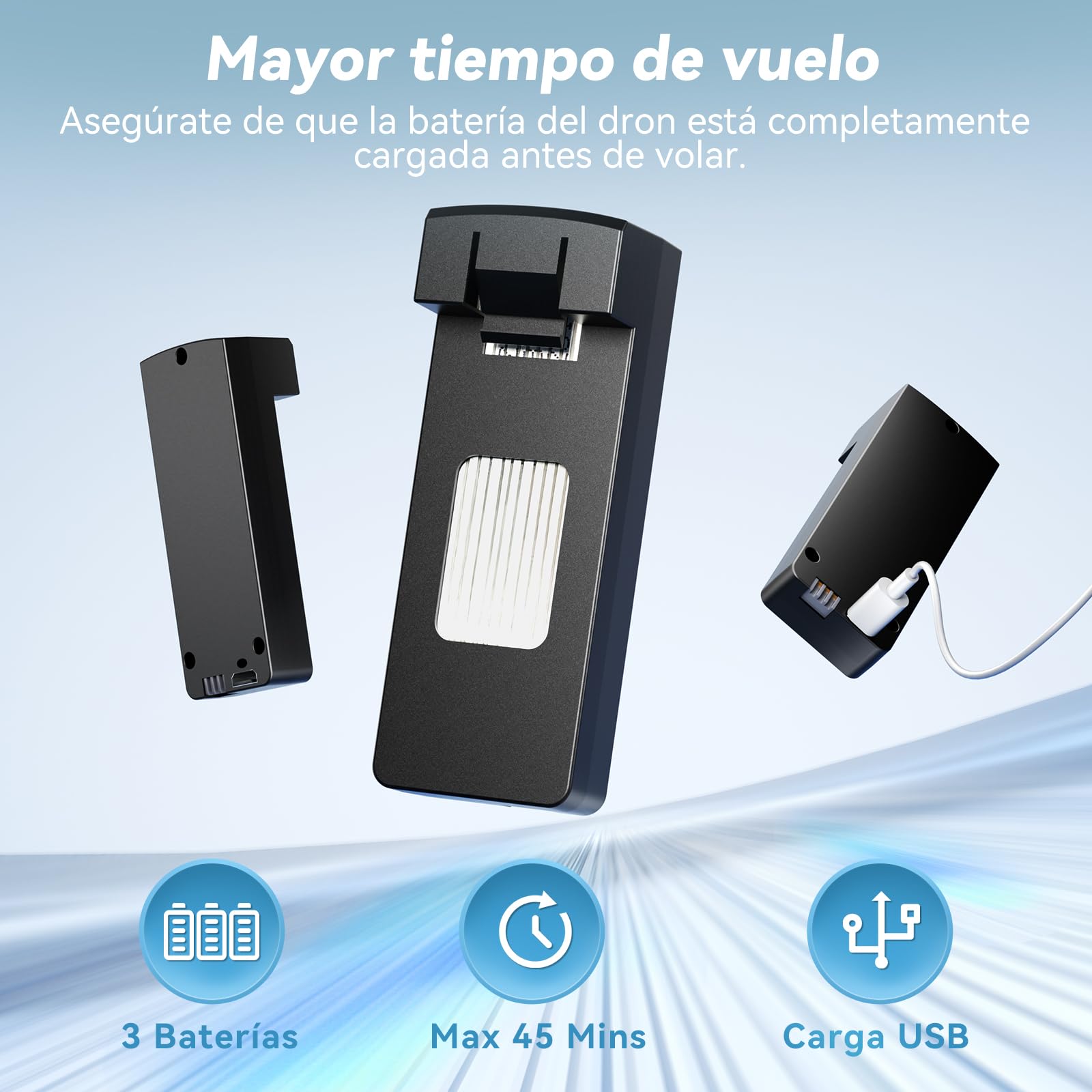 Dron con Cámara 1080P para Adultos, Motor Sin Escobillas | 3 Baterías 45 Min, Cámara Ajustable 90°, Seguimiento, Evitación Obstáculos, <249g(Negro)