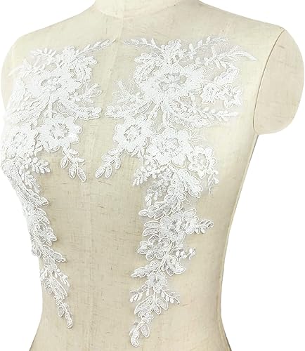 1 par de apliques de encaje con bordado de flores de lentejuelas, parches para coser para boda, vestido de novia, vestido de fiesta, ropa, corpiño y disponible en Yaxa Peru