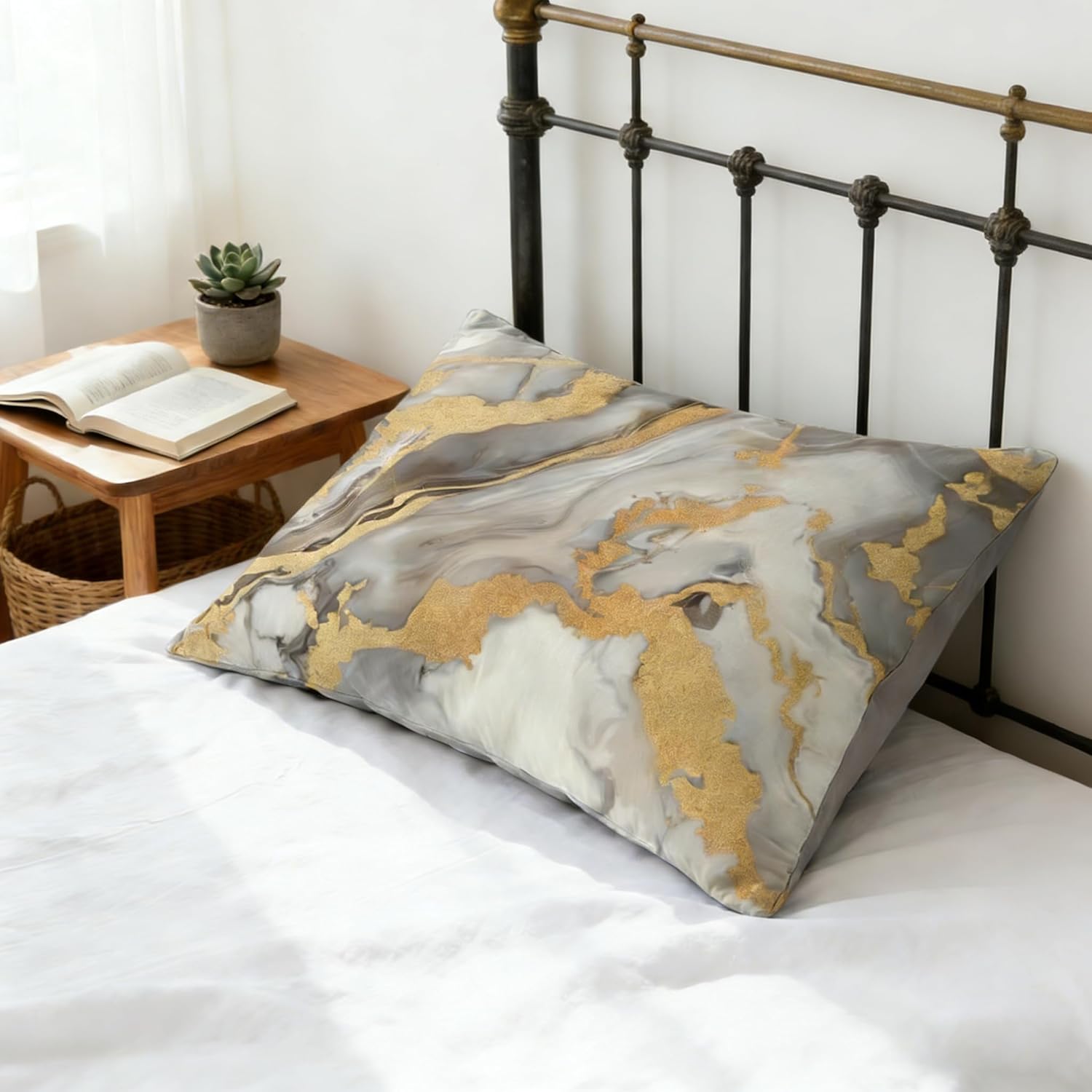 Abstract Marble Comforter Set Queen Size for Adult Grey Golden Metallic Bedding Set with Watercolor River - 3 Pieces Soft Fluffy Microfiber for All Seasons(Gilrs Women) - Image 5
