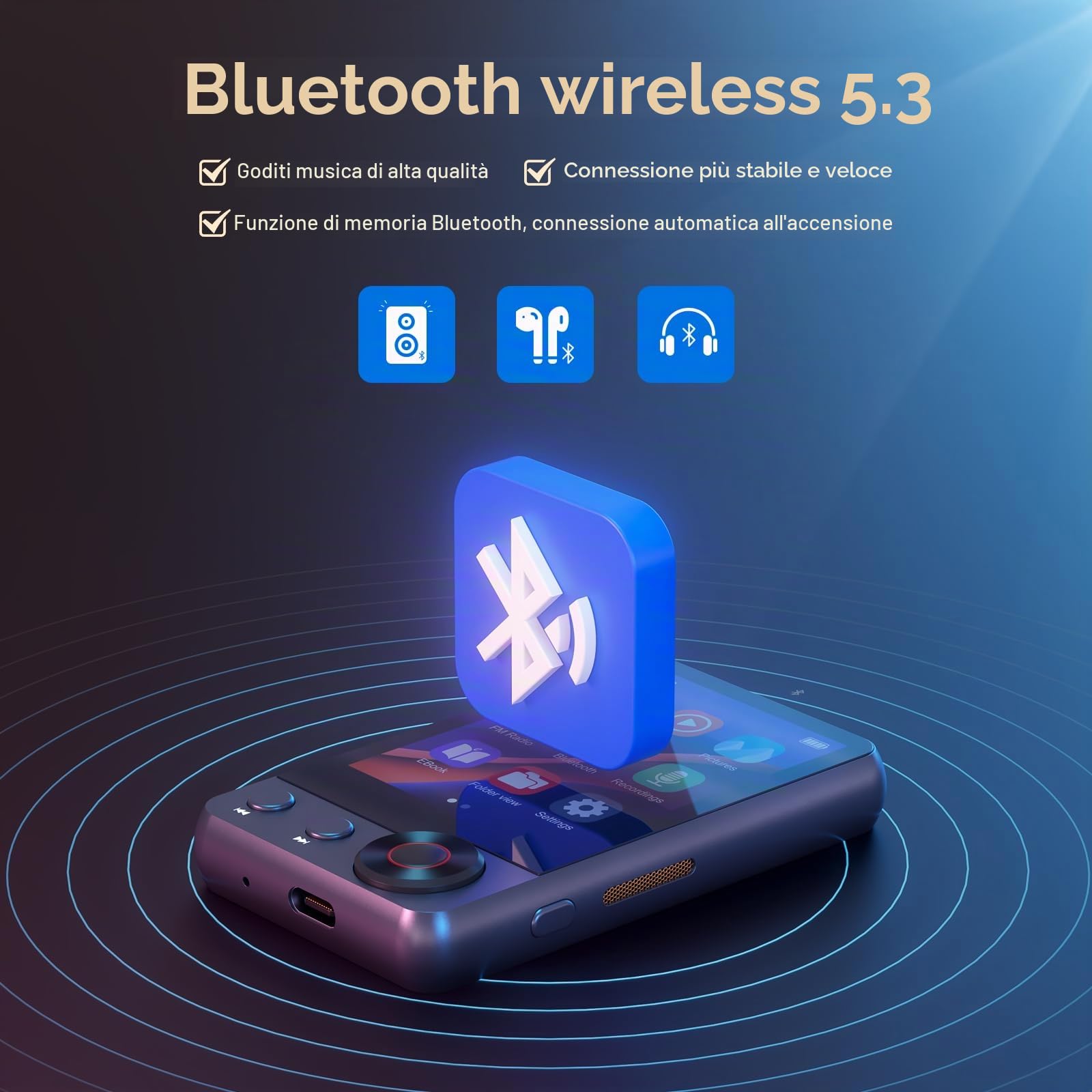 128GB Lettore MP3 con Bluetooth 5.3, Oilsky Lettore Musicale Portatile Touchscreen 2,4" con Altoparlante, MP3 con Radio FM, Registrazione Vocale, Auricolare (Grigio)