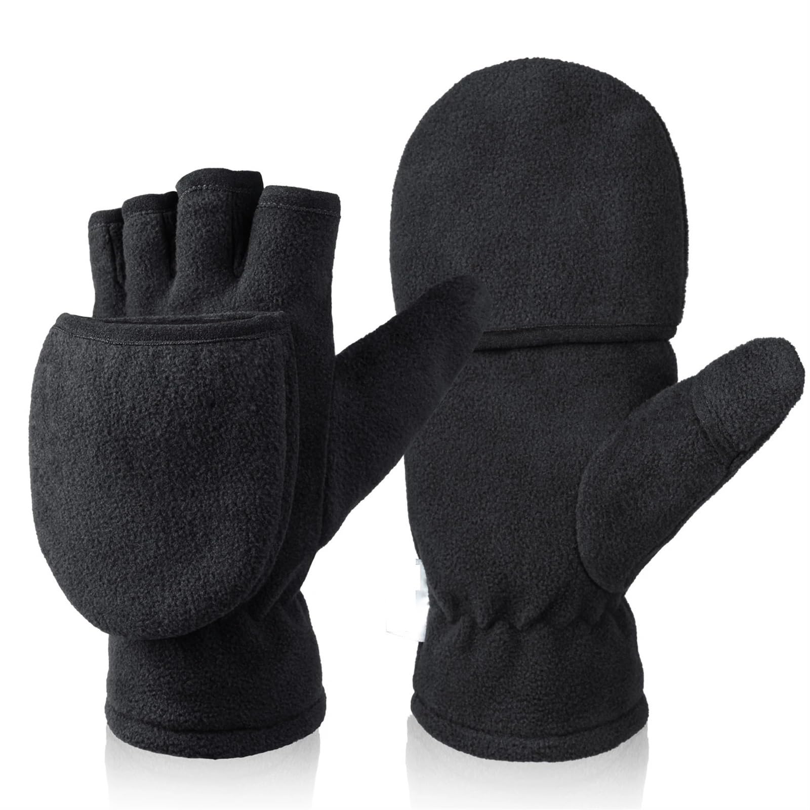 Hyfeuokf Men's Black Waterproof Ski Mittens Gloves Winter Gloves Fingerless Convertible Mittens Thermal Polar Fleece Insulated Lining Windproof Warm For Wo For Waterproof Extra Warm(M)