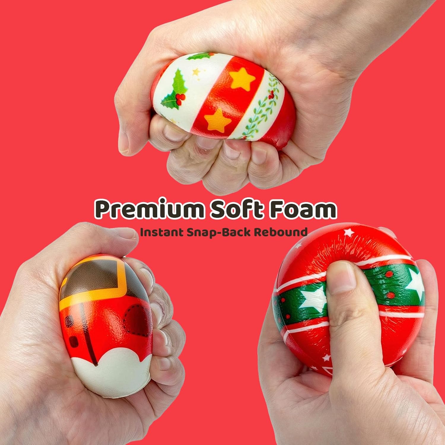 LovesTown Christmas Stress Ball Toys, 20PCS Squeeze Toys 2.5 Inch Bouncy Squeeze Balls for Stress Relief Party Favors Goodie Bag Fillers